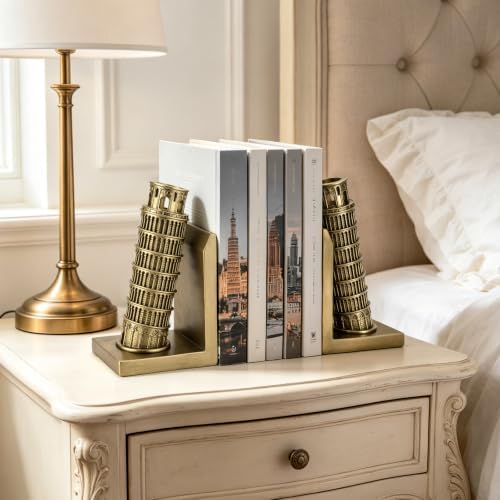 Leaning Tower of Pisa Bookends, Decorative Book Ends for Heavy Books - Image 2