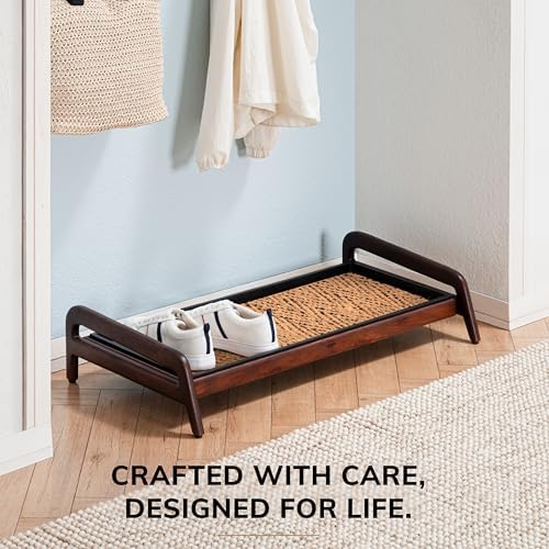 Anji Mountain Heavy Duty Waterproof Wooden Shoe Storage Mat Organizer/Boot Storage Tray Multi Use for Entryway with Coir, Tan and Black Insert, 1 Tier, Fits 3 Pair (36.5" Wide) - Image 5