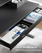 HUANUO 55 x 30 inch Electric Standing Desk with 2 Wood Drawers, Adjustable Height Sit Stand Desk for Home Office, Ergonomic Stand up Desk with 4 Memory Presets, 176 lbs Capacity, Black Top - Image 5