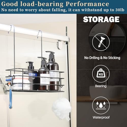 1-Tier Shower Caddy Hanging Shower Rack with Hooks Over Door 2PK - Image 2