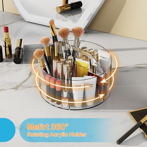Mefirt Acrylic Pen Holder, 360 Degree Rotating Pen Organizer, Rotating Desk Acrylic Office Organizer with 6 Compartments, Marker Organizer for Kid, Crayon Caddy School Art Supply Storage Organizer - Image 6