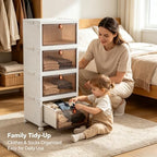 4-Tier Foldable Plastic Drawer Storage with Wheels,Stackable Storage Bins with Lid,Organization and Storage Boxes for Kitchen,Cloakroom,Closet,Living Room,Office and Dorm - Image 2