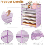 Subekyu 6-Tier Desk Paper Organizer, Desktop File Letter Tray with Handle, Document Sorter and Accessories Holder for Office, Home and School Workspace Organizers, Purple-2 Pack - Image 5