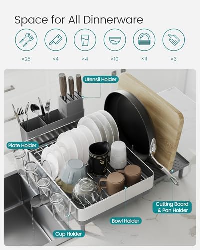 SONGMICS Dish Drying Rack, Expandable Stainless Steel, with Rotatable Spout - Image 6