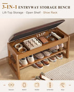 Shoe Rack Bench with Hidden Storage, 2‑Tier Solid Rubberwood Entryway Bench - Image 6