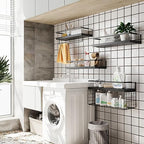 Black Wood Floating Shelves Wall Mounted - 3+1 Tier Rustic Bathroom Wall Shelves Over Toilet with Wire Storage Basket and Towel Bar, set of 4 Farmhouse Floating Shelf for Bathroom, Kitchen, Bedroom. - Image 4