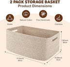OIAHOMY Storage Basket for Shelves, Closet Cube Storage Bins Baskets for Clothes Blanket Towels, Baby Nursery, Toy Baskets Box, Woven Rope Basket, 17.72 * 12.99 * 7.87 IN, 2 Packs Brown - Image 2