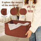 3 Pack Large Storage Basket for Organizing, 17.5"x13"x7" Woven Basket for Shelves, Closet Cube Storage Bins with Wrapped Handle, Cotton Rope Baskets for Kitchen, Clothes, Toys(Oxide Red) - Image 3