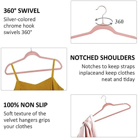 VECELO Premium Velvet Suit Hangers Heavy Duty (100 Pack) - Non Slip & Space-Saving Clothes Hangers with 12 Finger Clips and 2 Tie Rack Excellent for Men and Women (Pink) - Image 4