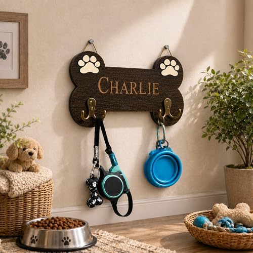 Personalized Dog Bone Leash Holder for Wall Mount, Custom Wooden Bone Leash Hook with Name, Pet Collar and Harness Organizer for Entryway, Key Hook Gift for Pet Lovers & Dog Owners, Home Wall Décor - Image 6
