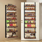 9 Tier Over The Door Pantry Orangizer 2 IN 1 Wall Mounted or Hanging Spice Rack with Adjustable Wood Basket,Heavy Duty Seasoning Storage Shelf for Kitchen Pantry and Bathroom Black by Clothink