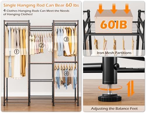 HOMIDEC Wardrobe Closet, 4 Hanging Spaces Portable Clothes Rack - Image 4