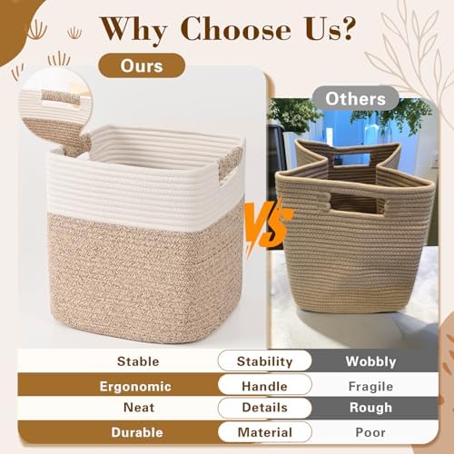 12 Inch Storage Cubes, 3 Pack Cube Storage Bins for Organizing, Cotton Rope Woven Baskets for Shelves, Bathroom, Kids Room, Closets, Baby Nursery - Image 5