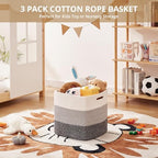 OIAHOMY 13 Inch Cube Storage Bins, 3-Pack Cotton Rope Woven Baskets for Organizing, Insert Storage Baskets for Shelves, Baby Nursery, Closet Organizer, 13 * 13 * 12.6IN, Gradient Gray - Image 4