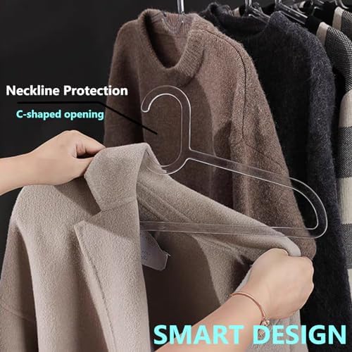 Clothes Hangers 30 Pack, 16" Heavy Duty Coat Hanger, Clear Acrylic Hangar, Non-slip Short Neck Hanger for Closet, Space Saving Slim Thin Perchas for Adult Suit, T-shirt, Jacket, Dress, Blouse Clothing - Image 2