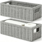 Vagusicc Wicker Storage Basket, Paper Rope Wicker Baskets with Handles, Toilet Paper Basket for Toilet Tank Top, Small Wicke Baskets for Organizing Shelves, 2-Pack, Grey by Vagusicc