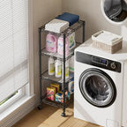 SINGAYE 4 Small Shelves Storage Shelf Wire Shelving Unit Metal Shelf Adjustable Organizers Storage Shelving with Wheels for Bathroom Laundry Room Kitchen Pantry11.5”D x 17.3”W x 44.5”H Black - Image 2