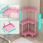 HapiRm Corner Shower Caddy Standing - 3 Tier Shower Organizer Corner with Soap Holder, Rustproof Bathroom Standing Organizer with 4 Hooks, Pink - Image 4