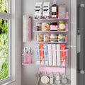 Magnetic Spice Rack for Refrigerator, 7 Pack Magnetic Fridge Shelf for Kitchen Organization Storage, Moveable Spice Organizer W/Paper Towel Holder, Utensil Caddy, Cutting Board Rack (Pink) by IYEBAU