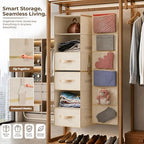 6-Shelf Hanging Closet Organizer With Drawers – Foldable 6 Tier Hanging Closet Shelves for Clothes, Shoes & Purse Hanging Storage Organizer with 3 Separable Drawers & 6 Large Mesh Pocket (Beige) - Image 5