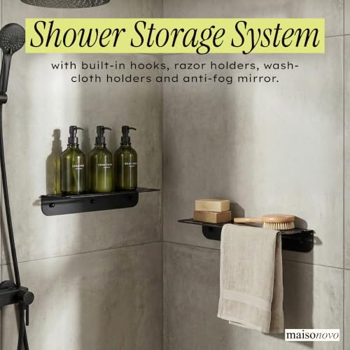 MaisoNovo Shower Caddy Bathroom Shelf with Towel Bar Wall Mounted Set of 2 - Image 2