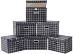 STOREONE Fabric Storage Cube Bins Foldable Organizer Container Collapsible Basket with Lids and Metal Handles, for Home, Bedroom, Closet 6 Pcs (Black grid) by STOREONE