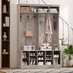 Wodeer Hall Tree with Bench and Shoe Storage, 53" Farmhouse 4-in-1 Mudroom Storage Organizer with Coat Rack, 6 Hooks, 12 Shoe Cubbies, Adjustable Shelf, for Entryway, Hallway, Living Room, Grey - Image 2