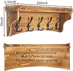 WEBI Wall Shelf with Hooks Underneath,24" Long Coat Rack Wall Mount with Shelf,5 Triple Hooks,Wall Shelves for Bathroom,Entryway,Rustic Brown - Image 2