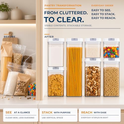 Airtight Food Storage Containers, 7-Piece White Set for Pantry - Image 3