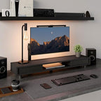 Fenge Dual Monitor Stand with Storage, Desk Shelf with Glass Sliding Door - Image 6