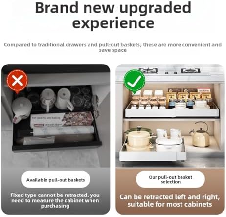 2PCS Expandable Pull Out Cabinet Organizer pots and pans organizer under cabinet Upgrade 3 Slide Rails Slide Out Drawers Roll Out Shelves Adhesive,Adjustable Width - Image 7