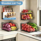 Potato and Onion Storage Bin with Wooden Top, 2-Tier Stackable Wire Basket - Image 3