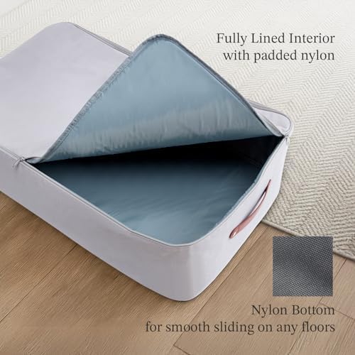 Under Bed Storage Container – Foldable Underbed Storage Bin for Clothes & Bedding, Premium Canvas Storage Box with Lid, Low Profile 8″ Organizer with Handles - Image 6