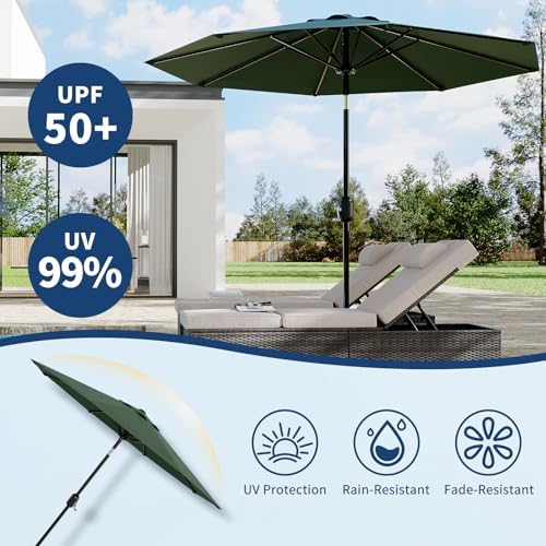 Garvee Patio Umbrella 9 ft, Table Umbrella Outdoor Patio UV Protection with Crank Lift & Push Button Tilt, 8 Sturdy Ribs for Yard, Deck, Pool -Dark Green - Image 3