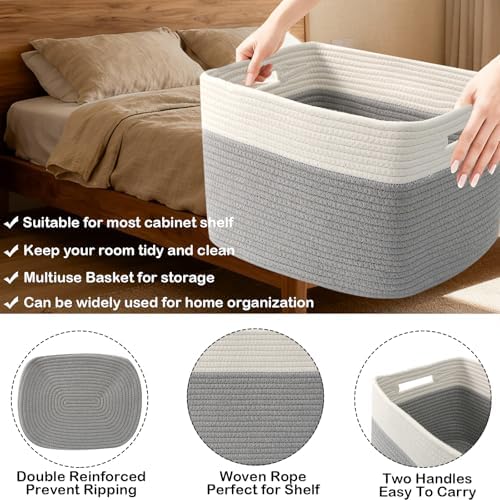 3 Pack Woven Baskets,Storage Baskets for Shelves with Handles - Image 3