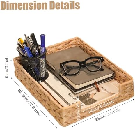 Set of 2 Water Hyacinth Letter Tray for A4 File Desk Mail Letter-Size Paper, Basket Woven Organizer, Magazine Files Storage, Office Document Organizer and Storage - Image 2