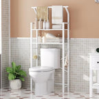 YATINEY 2-Tier Over The Toilet Storage, Multifunctional Vertical Over Toilet Bathroom Organizer, Freestanding Bathroom Storage Shelves with Hooks, Bathroom Organizer, Rustic Brown and Black TR01WT - Image 2
