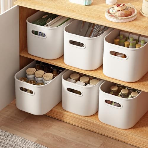 ORGIDOL 8 Pack White Storage Bins with Lids Stackable Storage Container for Organizing, Storage Boxes with Handle for Shelves, Cute Storage Bin for Craft, Snacks, 9.85x6.9x5.7 inch - Image 4