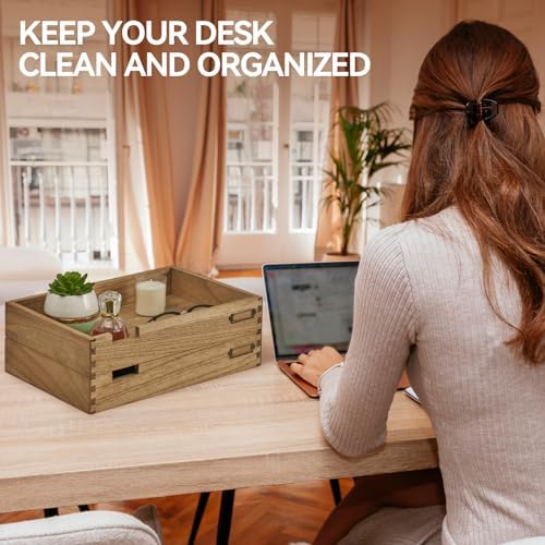 KIRIGEN Wood Paper Tray Set of 2, Stackable Inbox Trays for Desk, Brown - Image 7