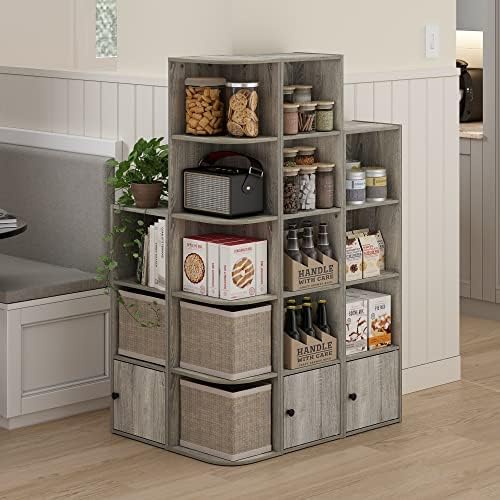 Furinno LUDER Book Shelf, 5-Tier Modern Bookshelf, Bookcase with 1 Door Storage Cabinet, 9.3 x 12 x 52, for Organization and Storage, for Living Room, Bedroom, Home Office, French Oak - Image 2