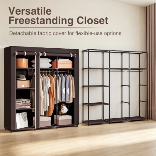 SORCEDAS Portable Closet Wardrobe with Hanging Rods Shelves Clothes Storage - Image 6
