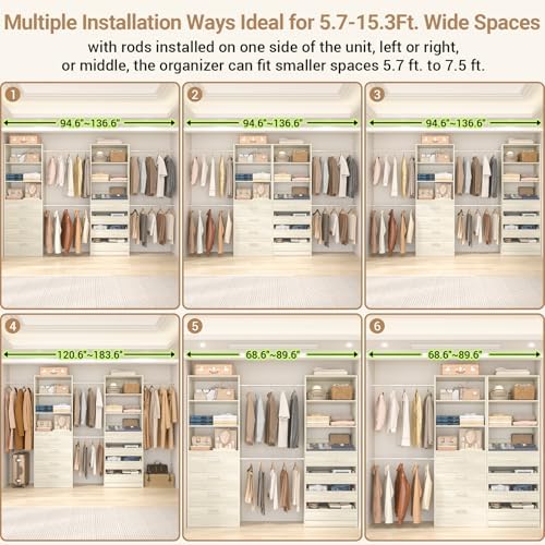 Aheaplus Closet System, 6-15Ft Custom Wood Closet Organizer with 8 Drawers - Image 2