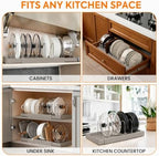 2 Pack Expandable Pots and Pans Organizer under Cabinet, Adjustable Pot Lid Organizer Rack with 9 Stainless Steel Dividers, Food Container Lid Holder for Kitchen Countertop Storage (Gray) - Image 5