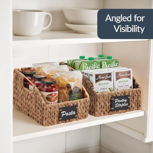 Best Choice Products Pantry Baskets for Organizing, Wicker Basket w/Built-in Handles, Handwoven Wicker Storage Baskets for Shelves, Water Hyacinth, 2-Pack - Chestnut - Image 5