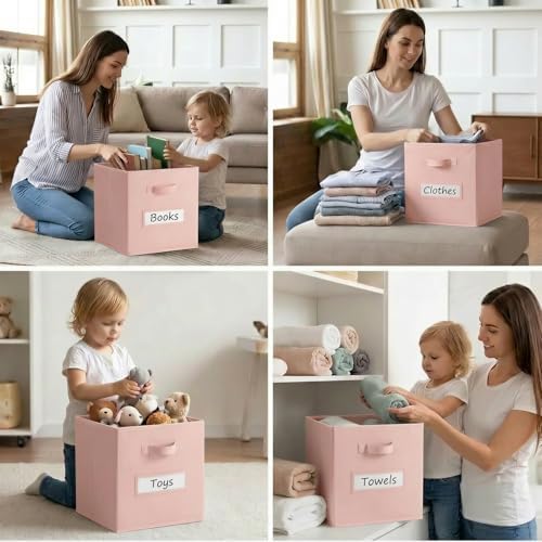 Storage Bins,13" Cube Storage Bin with Labels,10pcs,Pink - Image 6