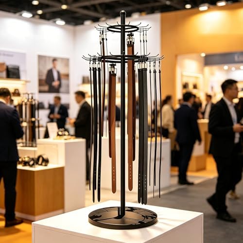 66.2 Inch Tie Rack Belt Display Shelf, 360° Rotation Floor Standing Belt Hanger,2 Tier Retail Scarf Stand Jewelry Organizer Shawls Purse Shelf for Home, Boutiques, Clothing Stores, Retail Stores - Image 7
