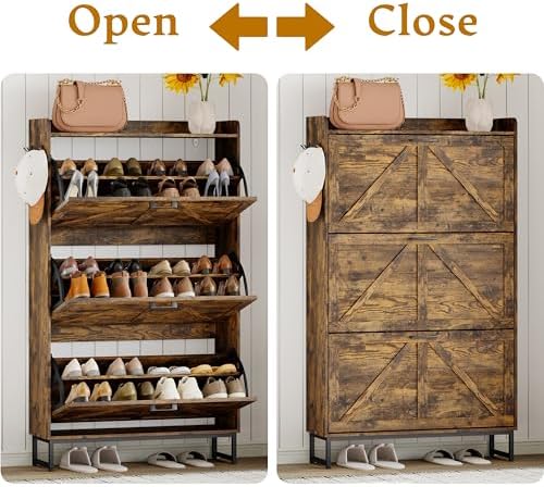 Wodeer Shoe Cabinet Storage for Entryway, Shoe Storage Cabinet with 4 Flip Drawers, Freestanding Narrow Shoe Rack Organizer with Metal Legs, Adjustable Shelves & Open Storage for Foyer, Hallway, White - Image 4