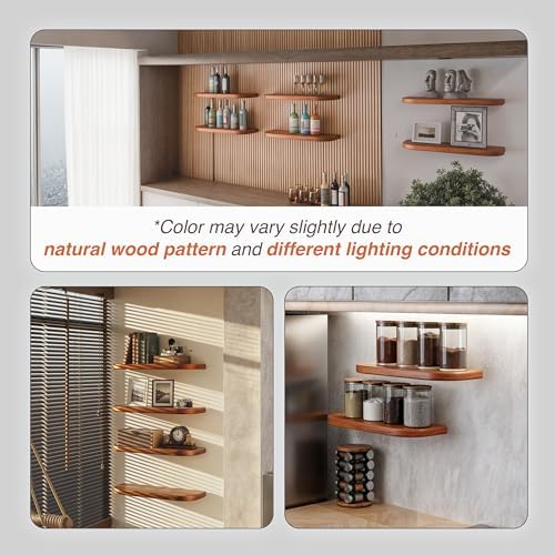 BATODA 17" Acacia Wood Floating Shelves Wall Mounted (Round Edge) – Rustic Farmhouse Wooden Wall Storage Shelf for Bedroom, Kitchen - Brackets and Shelving Hardware Included (Acacia Color) - Image 6
