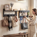 29" Wall Coat Rack with Shelf & Mail Organizer, Entryway Black - Image 6