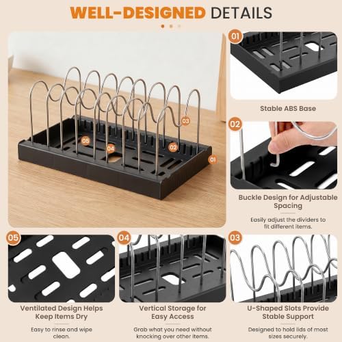 2 Pack Expandable Pot Lid Organizers with 10 Adjustable Dividers - Image 4